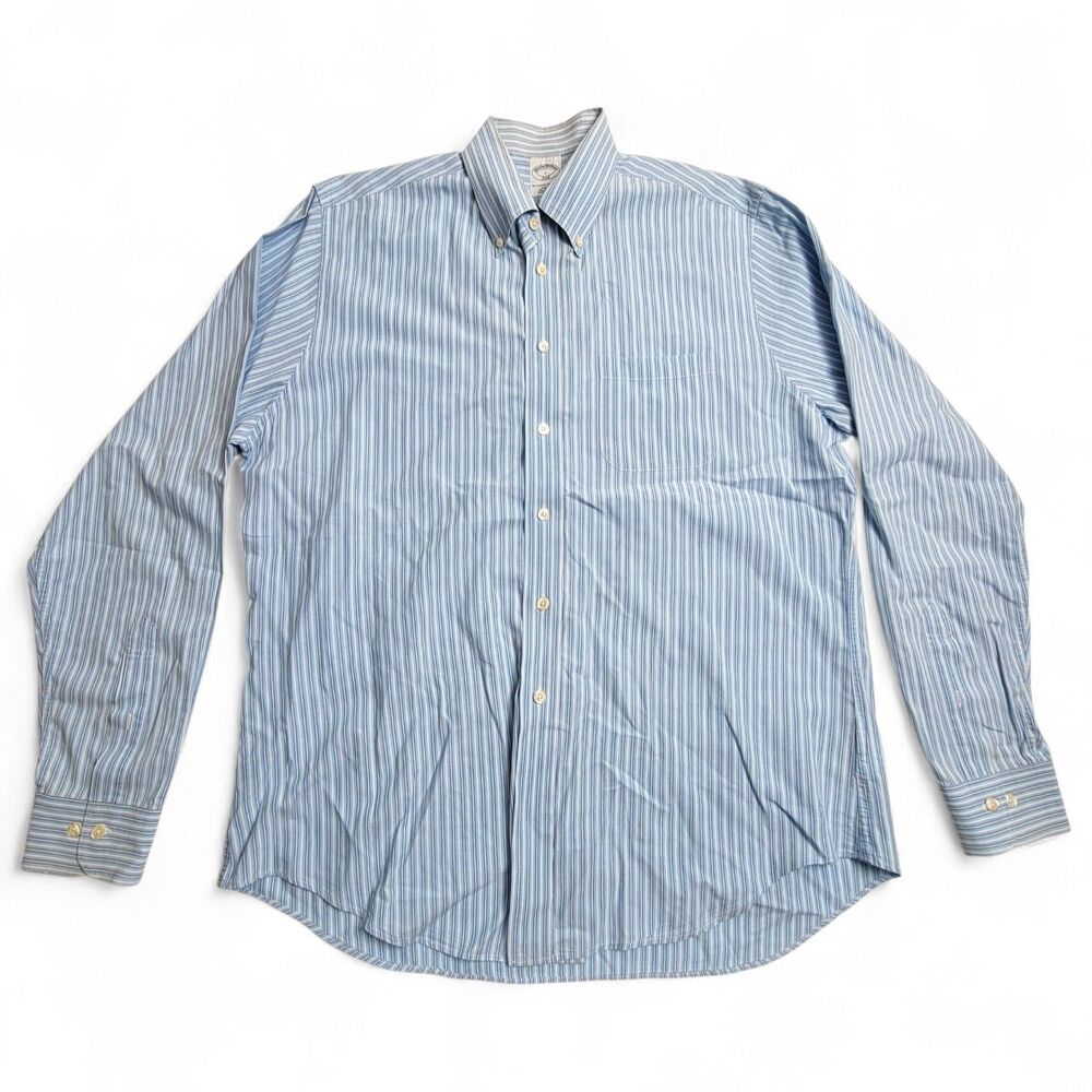 Brooks Brothers 346 Shirt Men's Large Button Up Blue White Striped Business